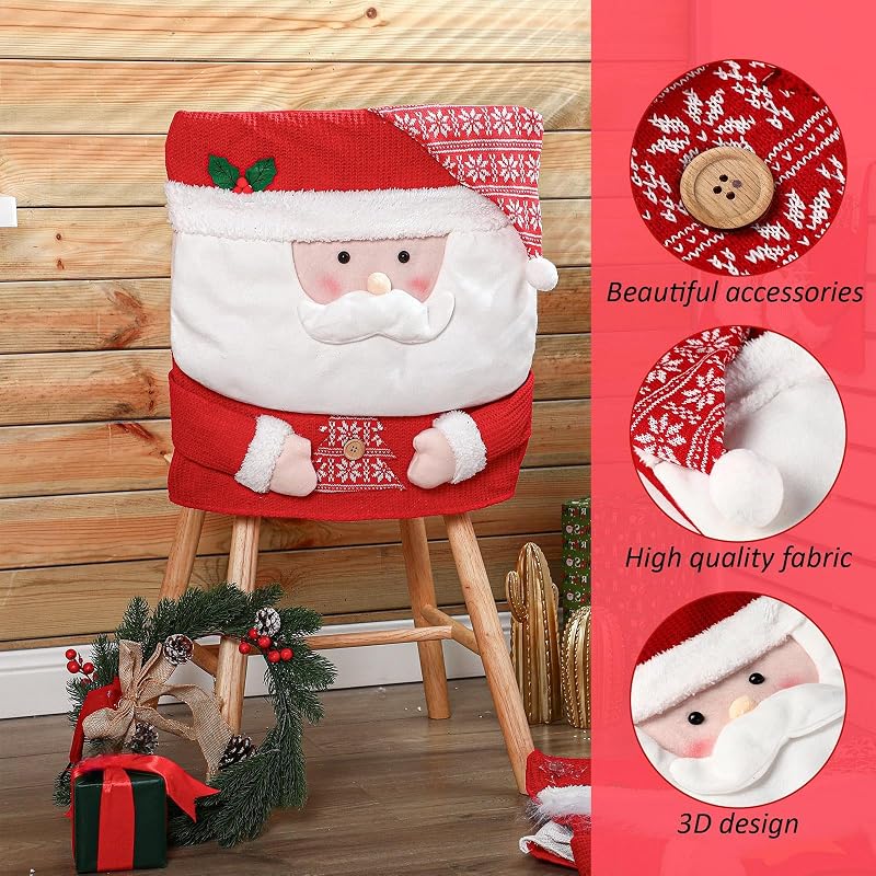 Classic Christmas 4-Pack Chair Back Covers Set – Santa, Snowman, Reindeer, 50 x 60 cm