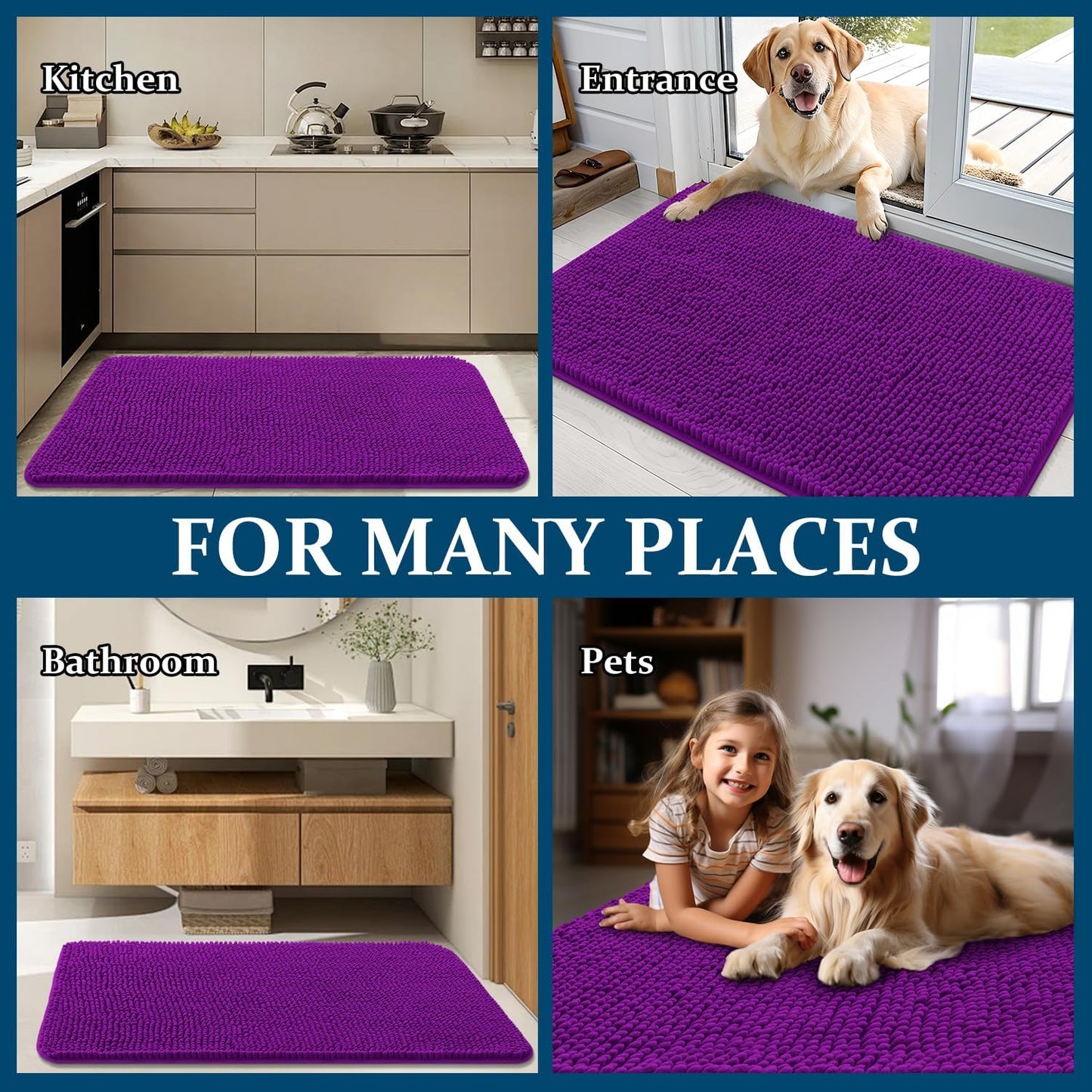 OLANLY Dog Door Mat - Absorbent Non-Slip Mud Mat for Indoor Use | 40x32 Inches, Purple