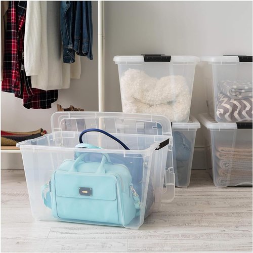 IRIS USA 54 Qt Stackable Plastic Storage Bins - BPA-Free, Durable Lids, 8 Pack - Clear Organizing Solution