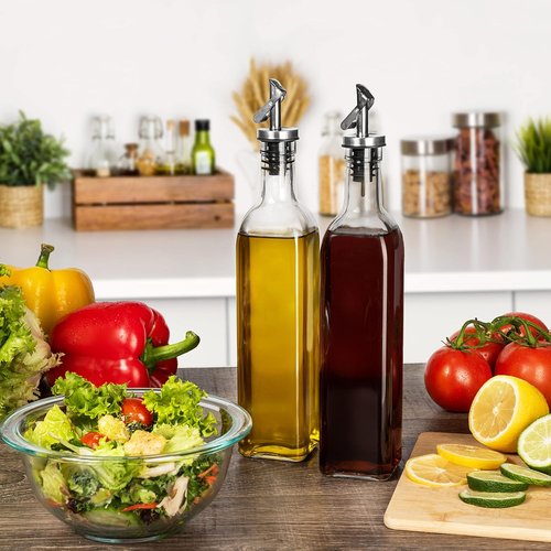 GREENOLIVE Replacement Oil Dispenser Spout for .6” Bottle Opening - Pourer Dimensions 3.25”H x 1.25”L x 1.25”W - Stainless Steel Automatic Closure Keeps Oil Fresh (Set of 2)