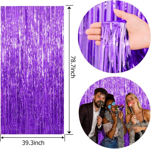 Foil Curtain Backdrop - 5 Pack Purple Metallic Tinsel Fringe for Photo Booths & Celebrations