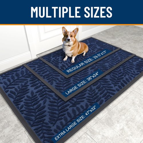 OLANLY Door Mat Indoor Outdoor Entrance, 29.5x17, Waterproof All-Weather All-Season Doormat, Sturdy Natural Rubber, Stain and Fade Resistant, Low Profile, Easy Clean Patio Entryway Mat, Navy Blue