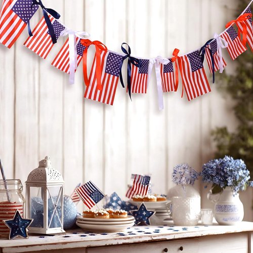 Chumia 4th of July American Flags Ribbon Banner - Patriotic Indoor/Outdoor Decoration, 6.56 ft