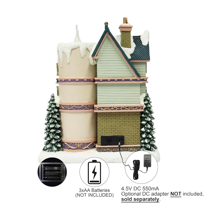 Vintage Candlemaker Christmas Village House with LED Lights & 8 Carols - Hand Painted Polyresin
