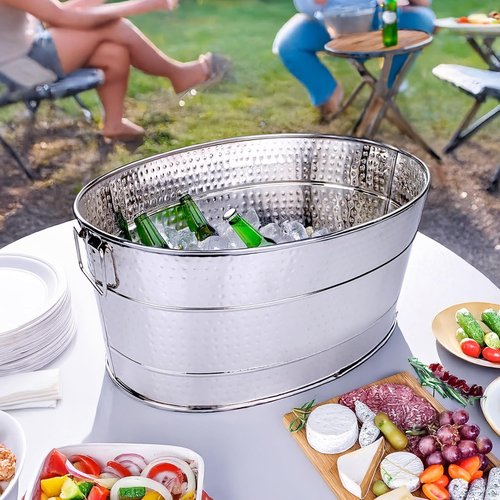 BREKX Aspen Heavy-Duty Oval Stainless Steel Drink Cooler for Parties - Metal Large Ice Bucket for Drinks, 25-Quart (30-Bottle) Large Cooler Ice Container for Parties