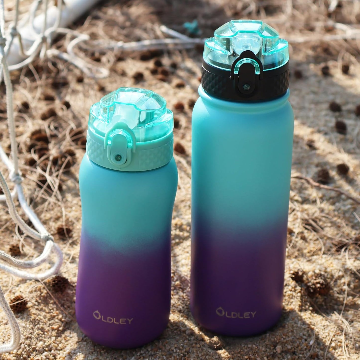 Oldley Insulated Water Bottle - 20oz Stainless Steel with 3 Lids | Leak-Proof Design for School & Travel - Green/Purple