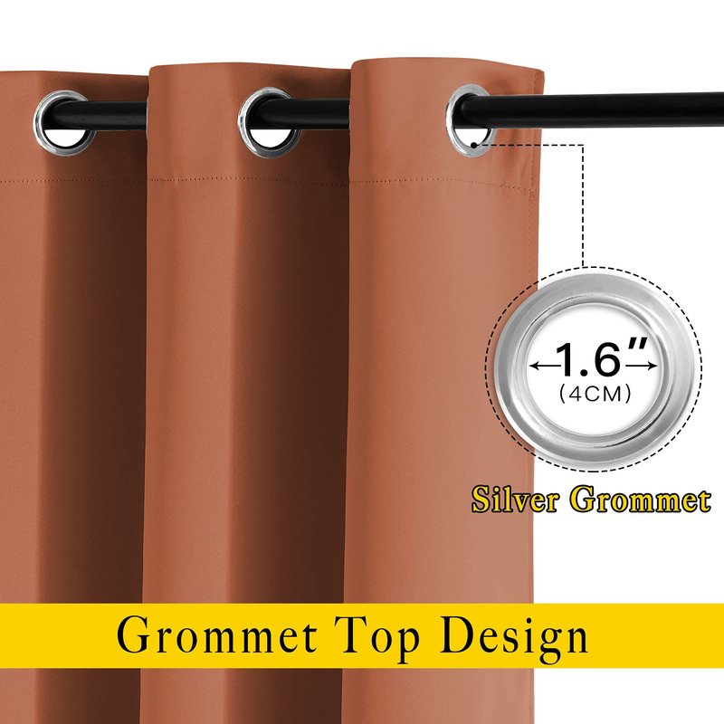 NICETOWN Living Room Curtains for Windows 84 inch Long - Decorative Thermal Insulated Grommet Room Darkening Window Treatments for Bedroom/Porch, Burnt Orange, 2 Panels = 104" Wide
