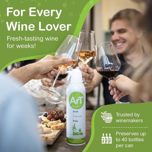 ArT Wine Preserver - Wine Preserver Gas for Wine, Whiskey, and more, Argon Wine Presever for Wine Preservation, Argon Gas with Wine Bottle Stopper, Preserves White & Red Wine Up to 30 Days