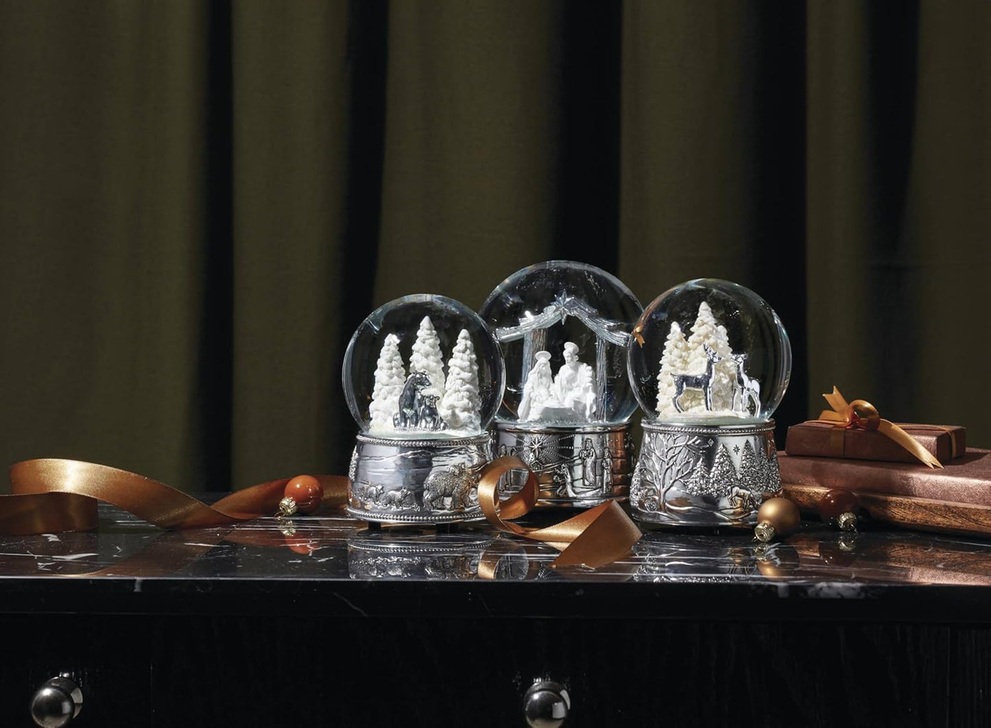 Reed And Barton Musical Snow Globe - North Pole Bound Polar Bears | Silver-Plated Winter Decor