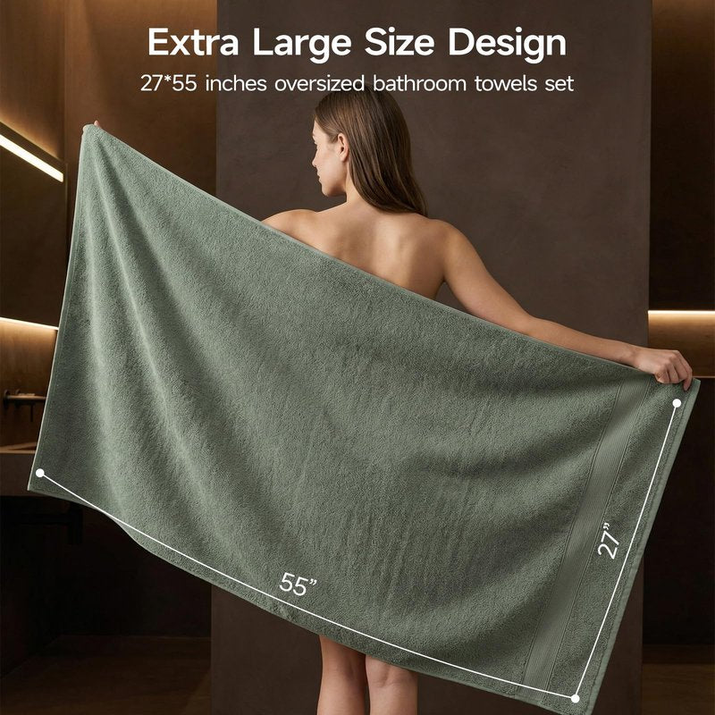 REDKISS 4 Pack Gray Cotton Cotton Bath Towels - Extra Large, Super Absorbent, Quick Dry Towels Set for Bathroom, Spa, Gym, and Travel - Luxury, Plush, 27x55 inch