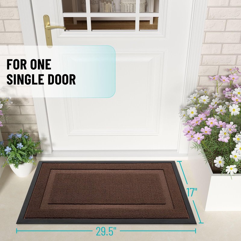 OLANLY Front Door Mat Indoor Outdoor Entrance, Waterproof All-Season, All-Weather Doormat, Sturdy Natural Rubber, Low Profile, Easy Clean Patio Porch Entryway Mat, 47x32, Chocolate Brown