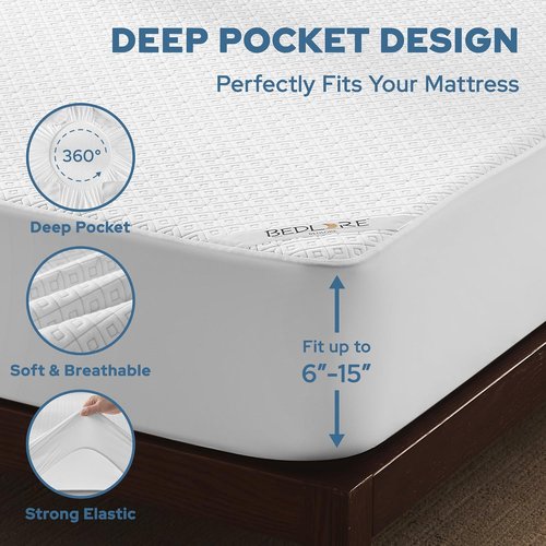 BEDLORE Twin Mattress Protector - Waterproof Noiseless Cover with Stretchable Pockets | Soft & Breathable, Machine Washable (White)