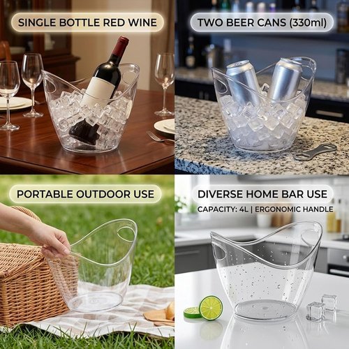 2 Pack Ice Bucket - 4L Clear Acrylic Ice Buckets for Parties, Mimosa Bar Supplies Beverage Tub for Champagne Beer Sparkling Wine Cocktails