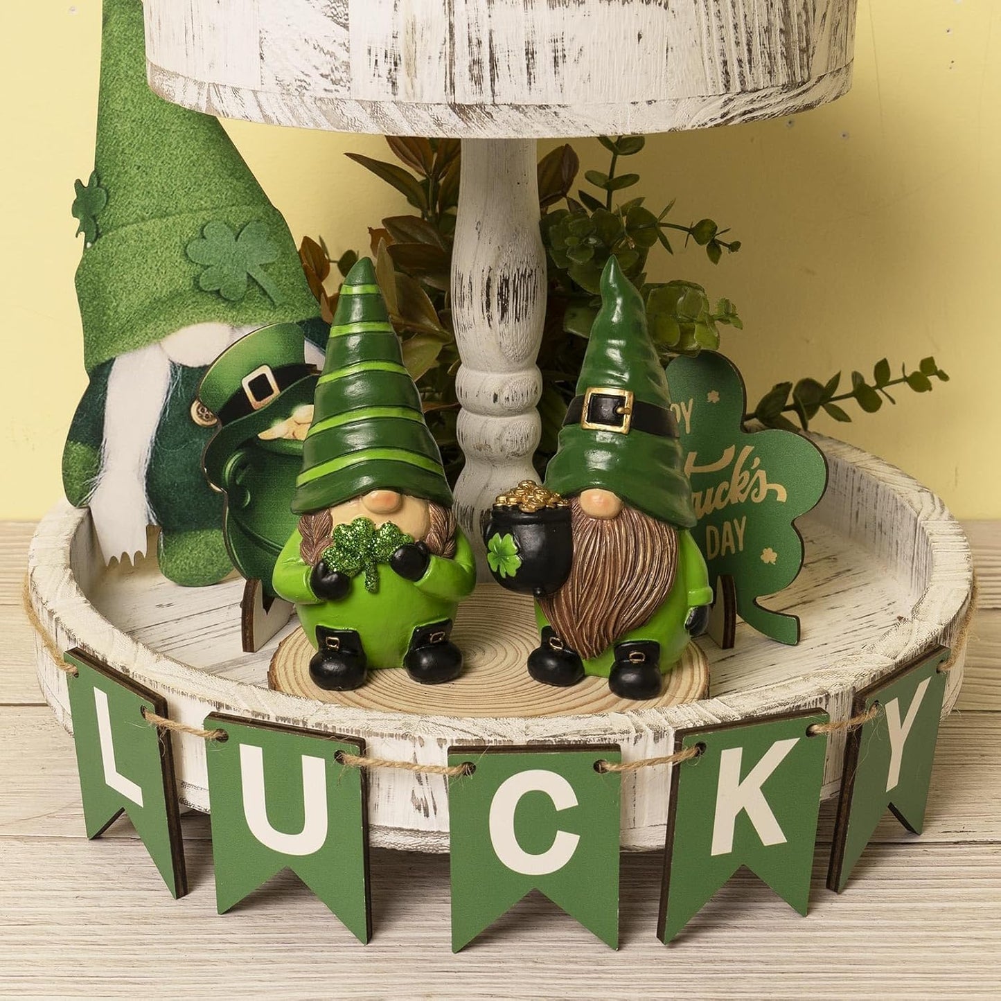 Skiennix St. Patrick's Day Gnomes - 5.1" Resin Leprechaun Figurines | Festive Indoor Tabletop Decor