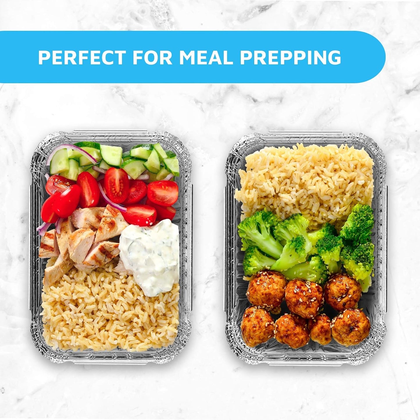 MontoPack Disposable Aluminum Foil Takeout Pans - 2lb Capacity with Clear Lids | Eco-Friendly & Recyclable | 50-Pack 8x5.5” Drip Pans