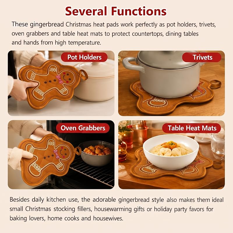 Willbond 12 Pcs Gingerbread Man Christmas Pot Holders, Red & Brown