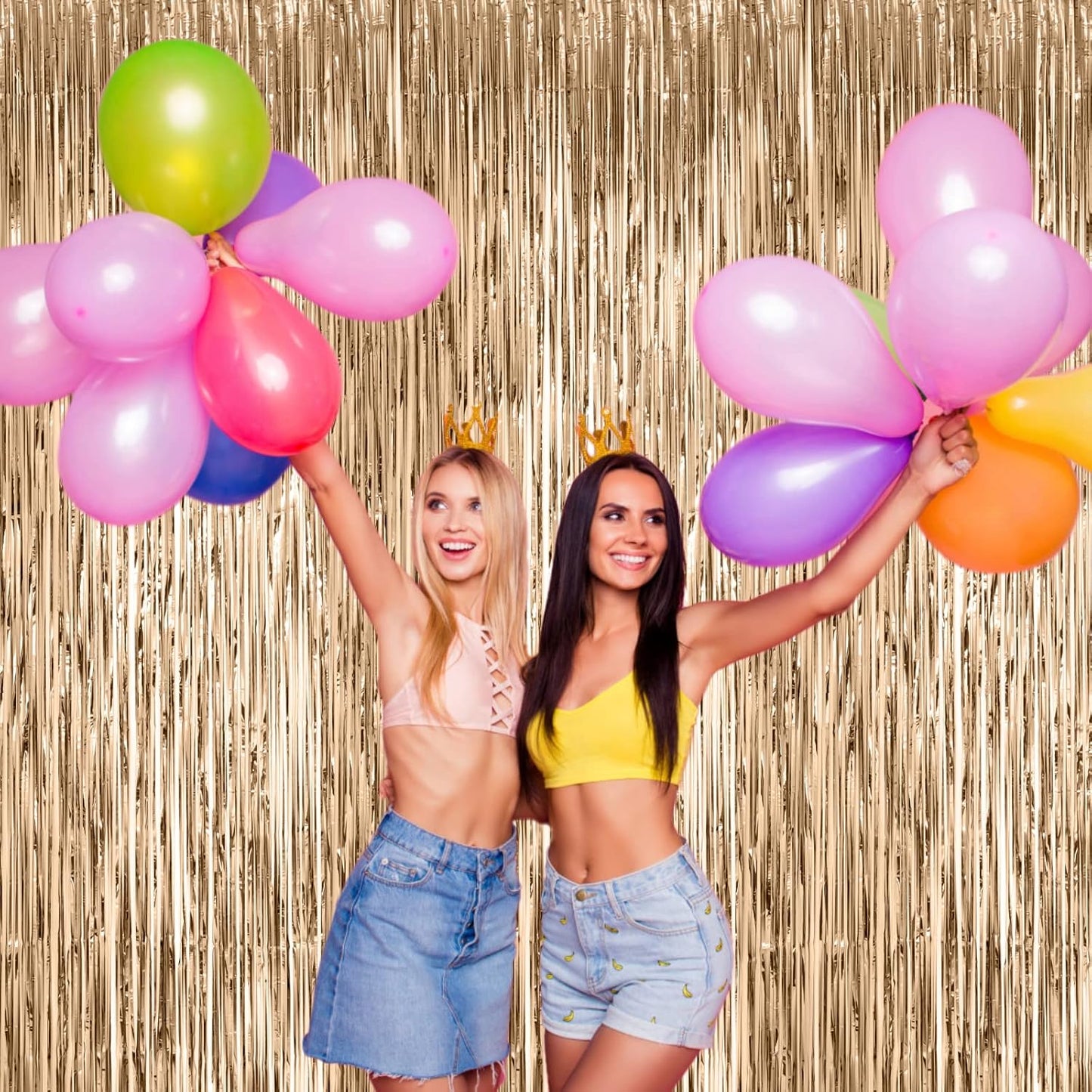 Voircoloria Champagne Foil Fringe Backdrop Curtains - 4 Pack Tinsel Streamers for Parties & Events