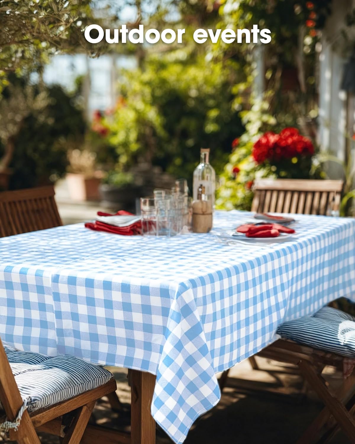 Pureegg Disposable Plastic Tablecloths - 8 Pack, 54 x 108 Inch, Leakproof Blue & White Gingham Design