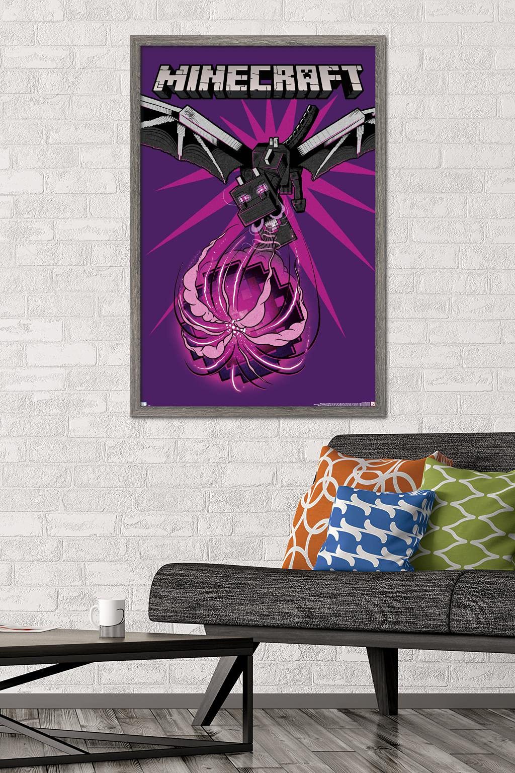 Trends International Minecraft - Dragon Wall Poster, 34L x 22.4W, Barnwood Framed Version