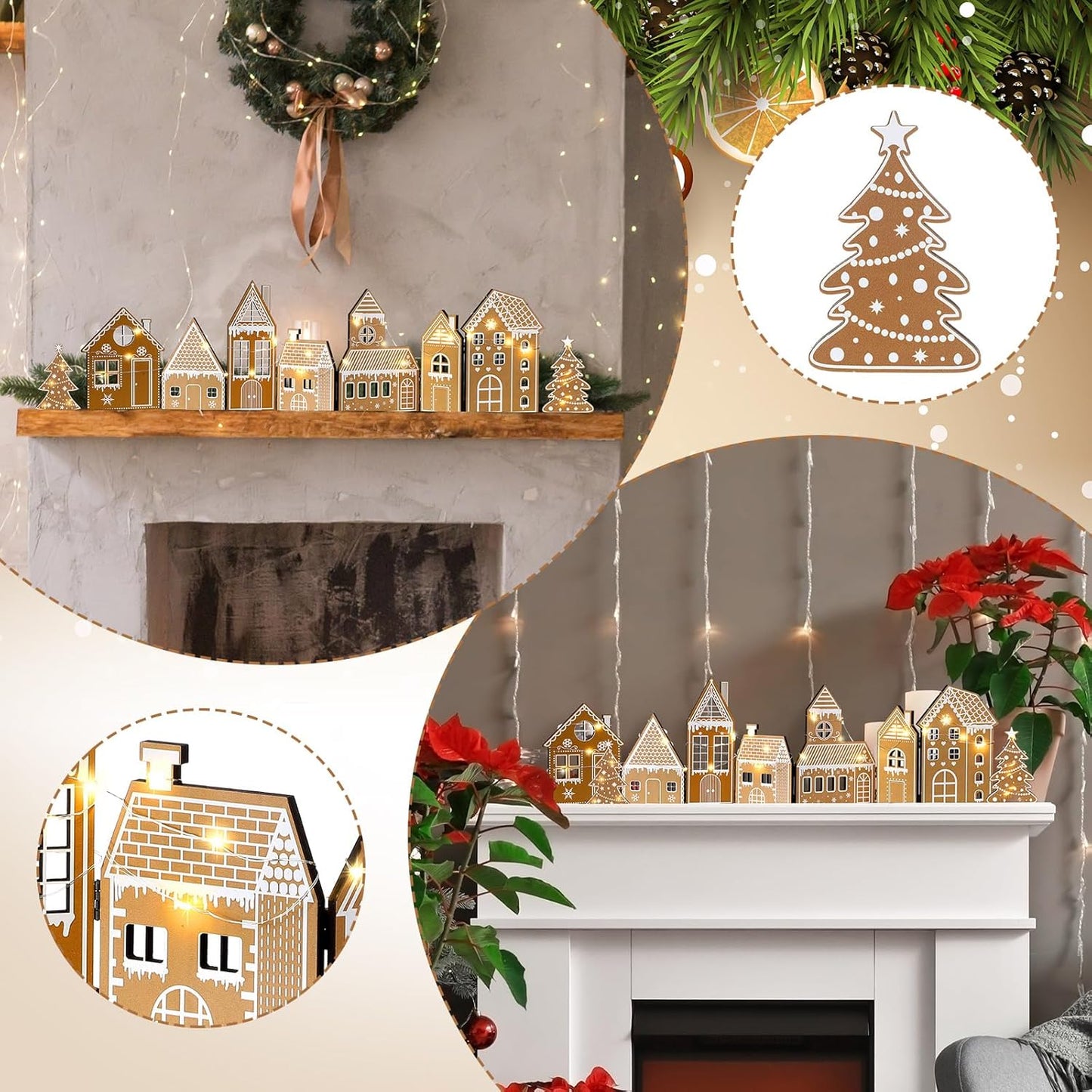 Retisee Christmas Gingerbread House Decorations Set - Foldable Design with LED Light & 2 Trees | Yellow