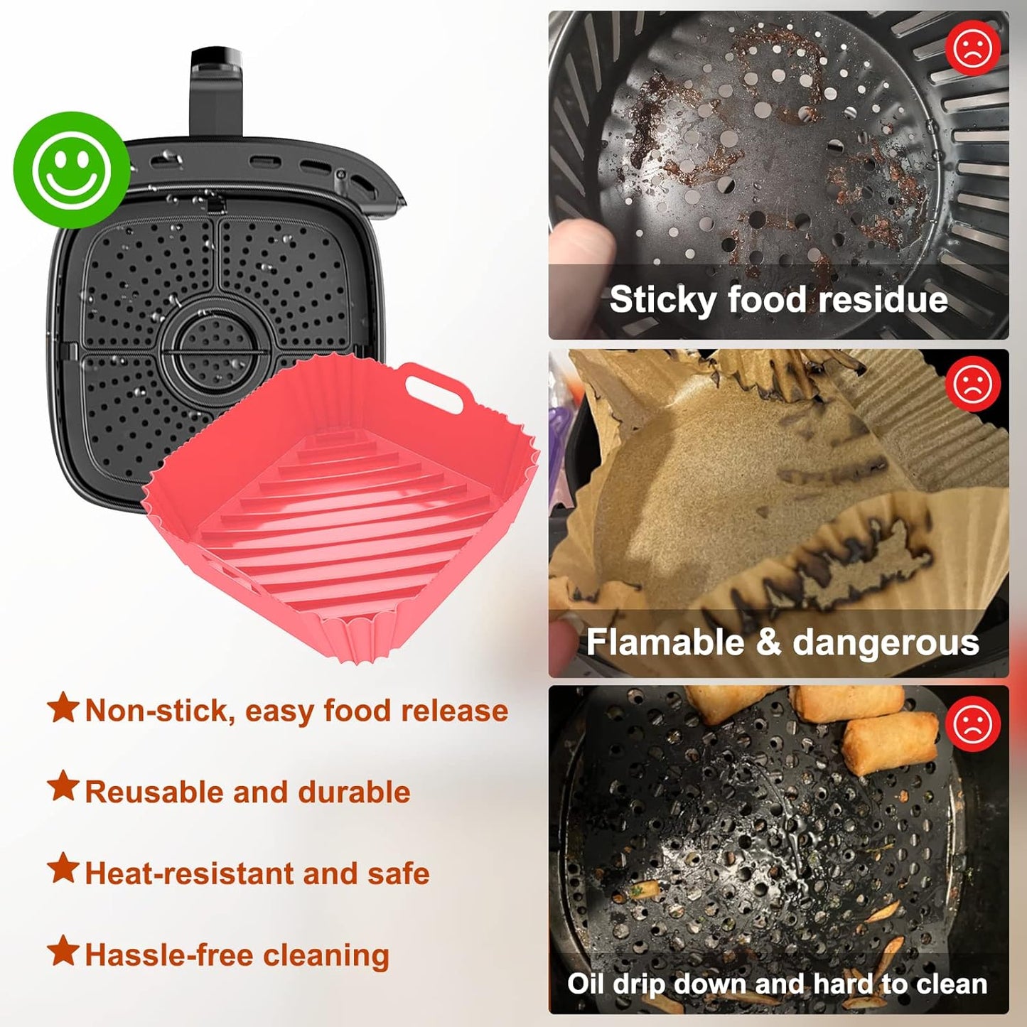 Skiennix Air Fryer Silicone Liners - Reusable 7.1 Inch Square Mats for 4-7 QT Air Fryers | Baking Tray Accessories