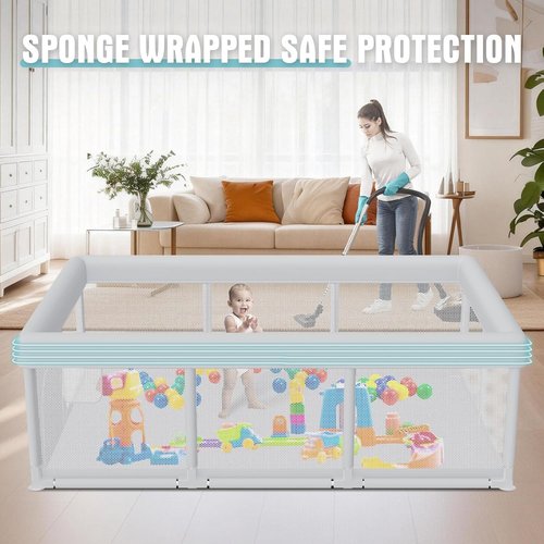 Hiaksedt Baby Playpen - 74x50 Inch Indoor & Outdoor Play Yard with Breathable Mesh Safety Design