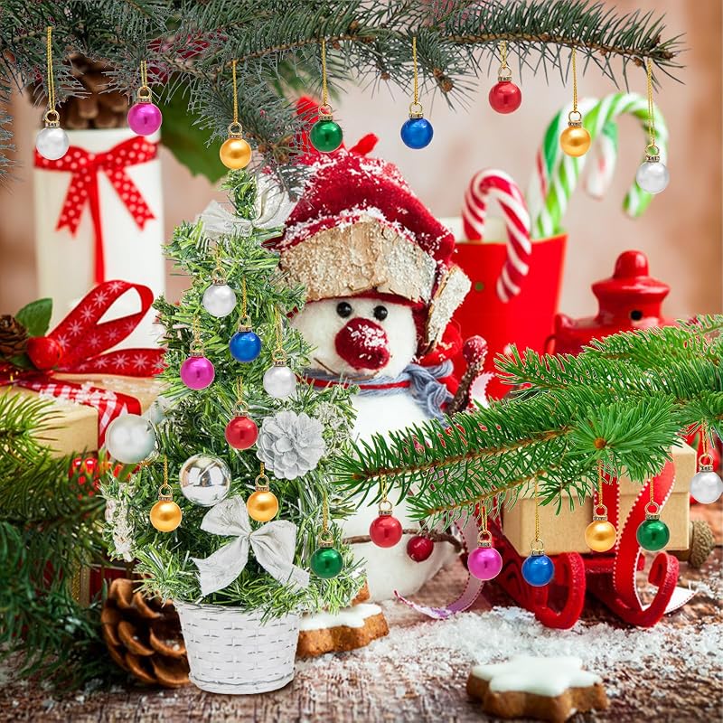 60Pcs Mini Christmas Ball Ornaments Set, 0.6 Inch Glitter Xmas Tree Bulbs in 6 Colors