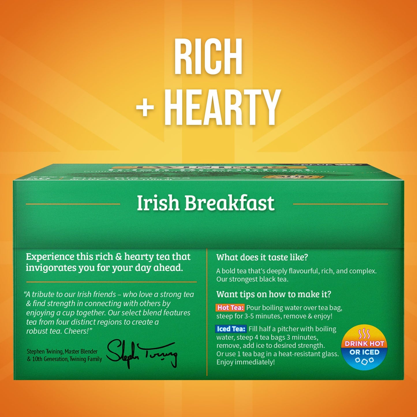 Twinings Irish Breakfast Black Tea Individually Wrapped Bags, 50 Count (Pack of 6), Flavourful, Bold, Robust, Caffeinated, Enjoy Hot or Iced, 300 Teabags