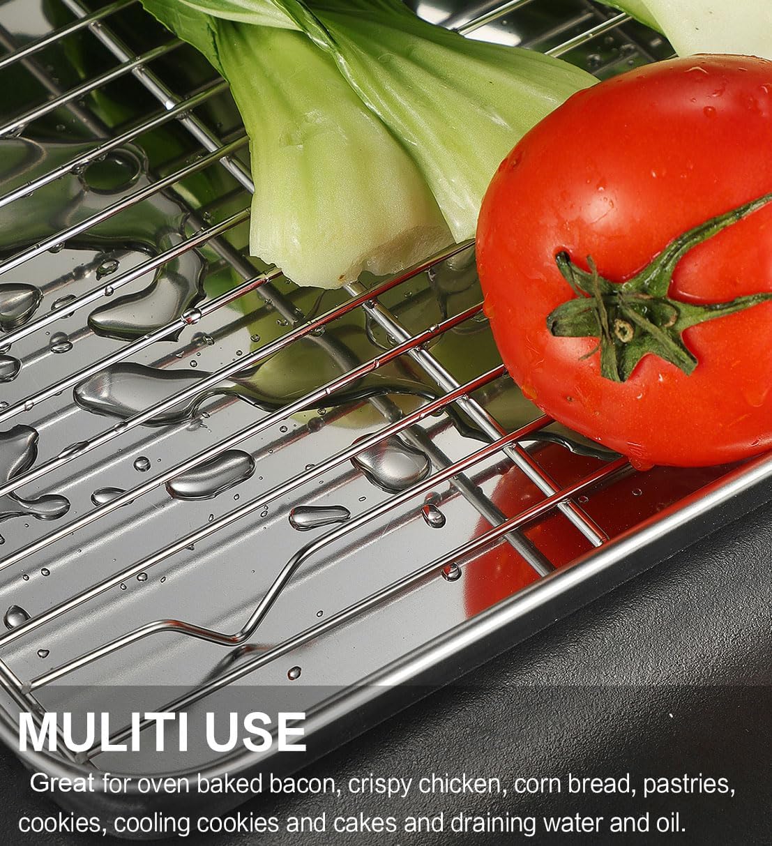 Skiennix Stainless Steel Baking Sheet Set - Cookie Pan with Cooling Rack & Silicone Mats | 10/12/16 Inch, Easy Clean