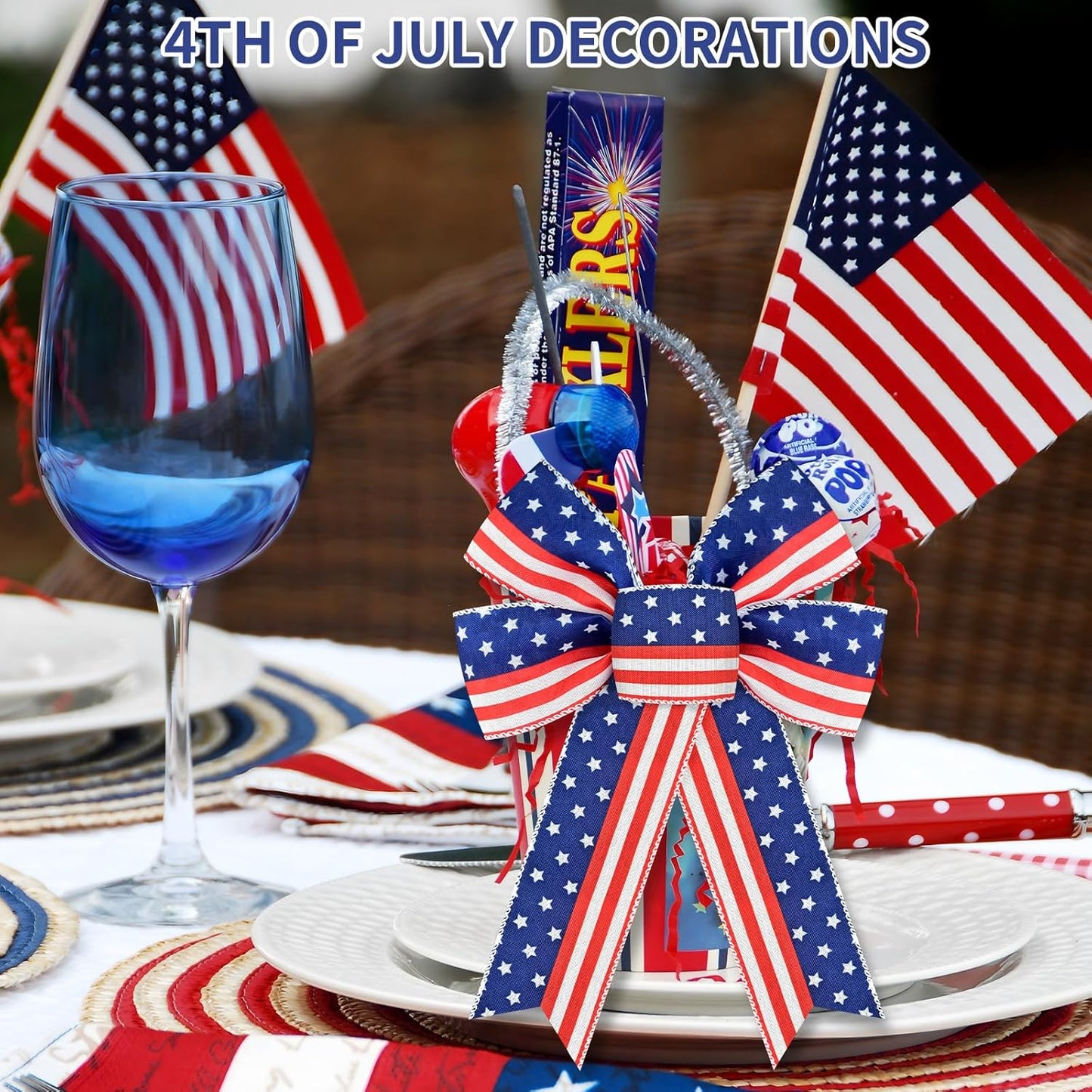 MuPera Patriotic Bow Set - 6 Red, White & Blue Wreath Bows for Independence Day Decor | Indoor & Outdoor Use