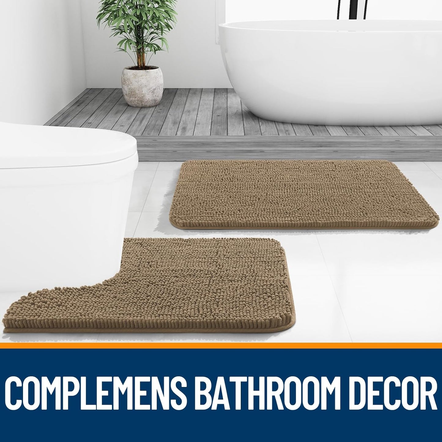 OLANLY Bathroom Runner Rugs - Extra Soft Chenille Bath Mat | 70x24, Quick-Dry, Machine Washable, Tan