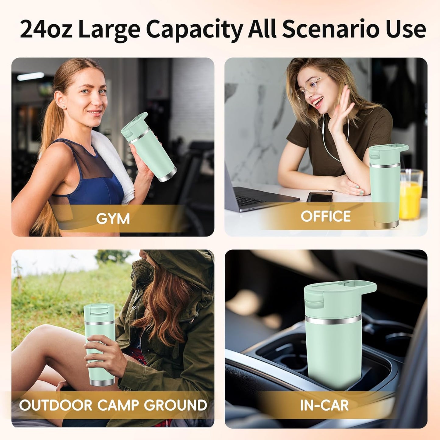 Skiennix Portable Blender - 24oz Insulated Cup, Cordless & USB-C Rechargeable, BPA Free - Green