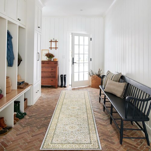 Gent drizz Runner Rug 2'6''x8' Washable Rugs: Machine Washable Runner Rug Soft Non Skid Non-Shedding Low Pile Runners for Hallways, Kitchen, Floor, Laundry, Bedroom, Indoor Baby Blue