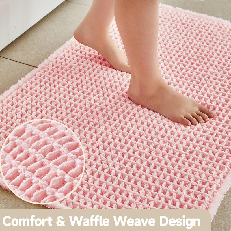 TYUU Light Peachy Pink Long Bathroom Rugs, Waffle Runner Rug Bathroom Non Slip Washable Quick Dry Cute Bath Mat Boho Farmhouse Bath Mat, 60"x24" Light Peachy Pink