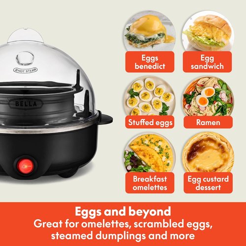 BELLA Egg Cooker - Rapid Boiler & Poacher for Family Meals | Cook Up to 7 Large Eggs, Black