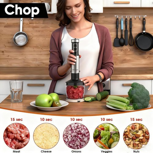 Blackcow Immersion Blender - 800W Electric Hand Blender with Titanium Alloy Blades | 12 Speeds & Turbo for Smoothies, Soups, and Baby Food