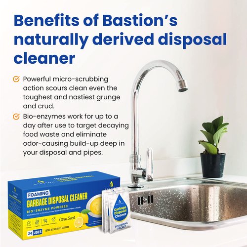 Bastion Garbage Disposal Cleaner and Deodorizer - 24-Count (1-Year Supply) Foaming Lemon Scented Kitchen Sink Freshener Pods & Drain Odor Eliminator Disposer Care