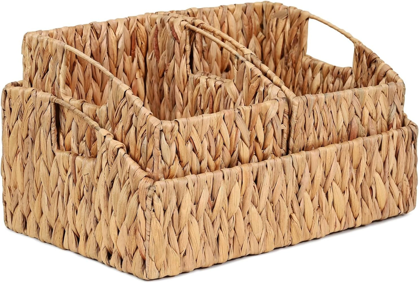 Ollieroo Rattan Storage Baskets - Handwoven Wicker Bins with Handles for Home Organization | Natural Finish