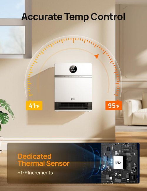 DREO Smart Wall Heater - IP24 Electric Space Heater with Remote Control & 30° Oscillation | Ideal for Bathrooms