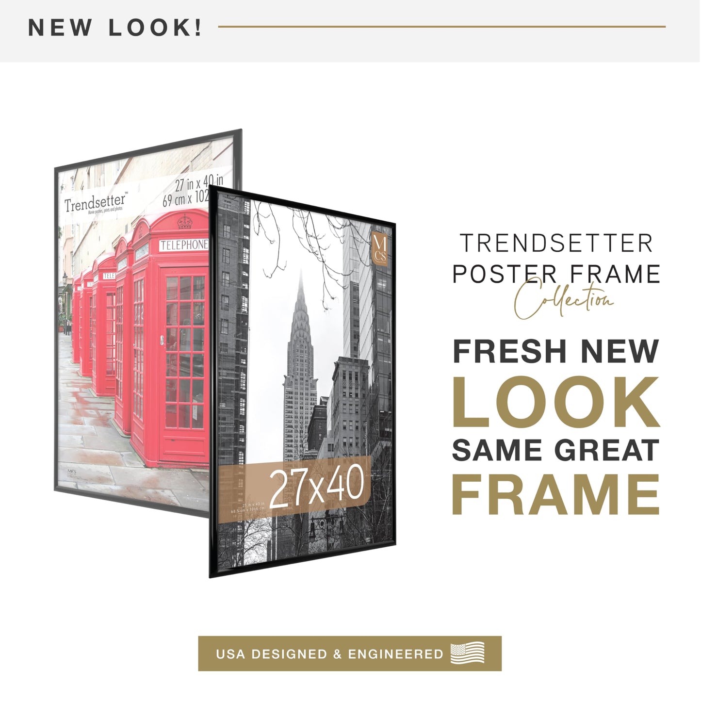 MCS Trendsetter 27x40 Poster Frame Black High-Gloss, Vertical & Horizontal Wall Hanging Large Picture Frame for Photos, Posters & Art Prints (3-Pack)