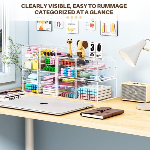 caktraie Makeup Organizer Storage with 16 Drawers, 4 Pcs Desktop Office Supplies, Desk Organizers, Clear Accessories, Dustproof Storage Drawer and for Make Up, Jewelry, Pen, Stationary
