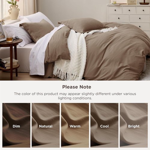 Bedsure Coffee California King Duvet Cover - Extra Soft Prewashed Cotton-Like Polyester Set | 104''x98'' with Zipper Closure & 2 Pillow Shams