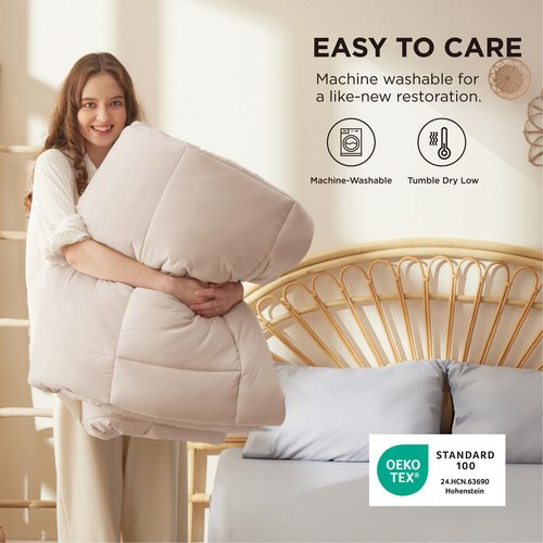 Bedsure Comforter Duvet Insert - Quilted Comforters Full Size, All Season Duvet, GentleSoft Down Alternative Bedding, with 8 Tabs, Gifts for Women/Men, Beige, Full 86 x 82 Inches