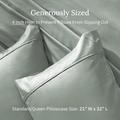 California Design Den Pillowcase Set | 400 Thread Count 100% Cotton Sateen | Soft & Breathable | Queen Size - Sage Green