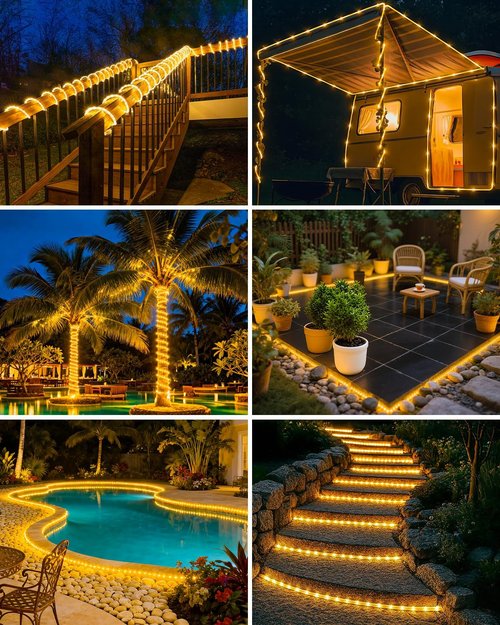 Btfarm Solar Rope Lights - 120 LED Waterproof Outdoor String Lights | 46FT with 8 Lighting Modes for Garden & Party Decor - Warm White