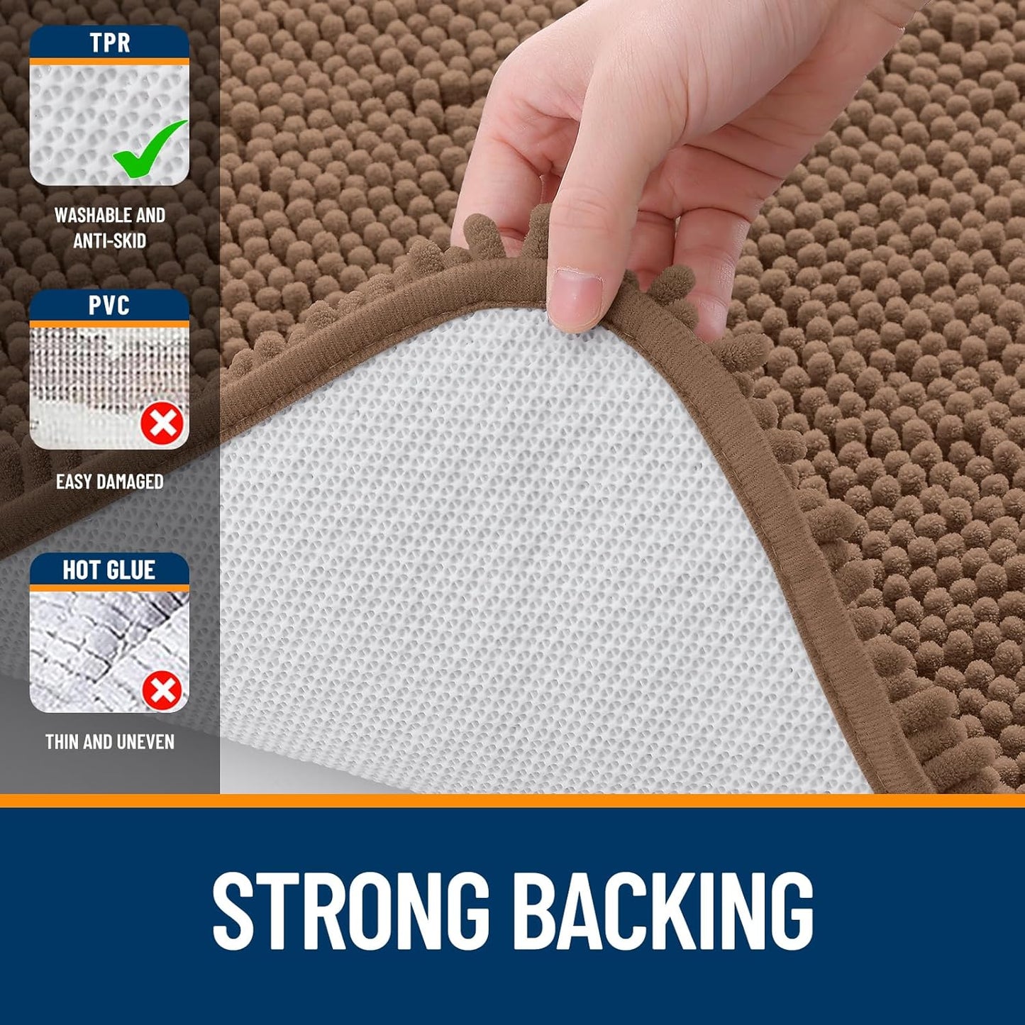 OLANLY Large Bathroom Rugs - Extra Soft Chenille Bath Mats | Quick Dry, Machine Washable, Mocha 45x27