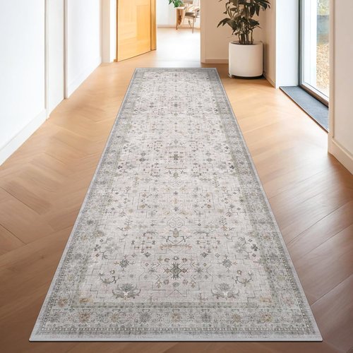 Light Gray Washable Runner Rug - Non-Slip & Stain Resistant 2x8 ft for Hallway or Kitchen Décor