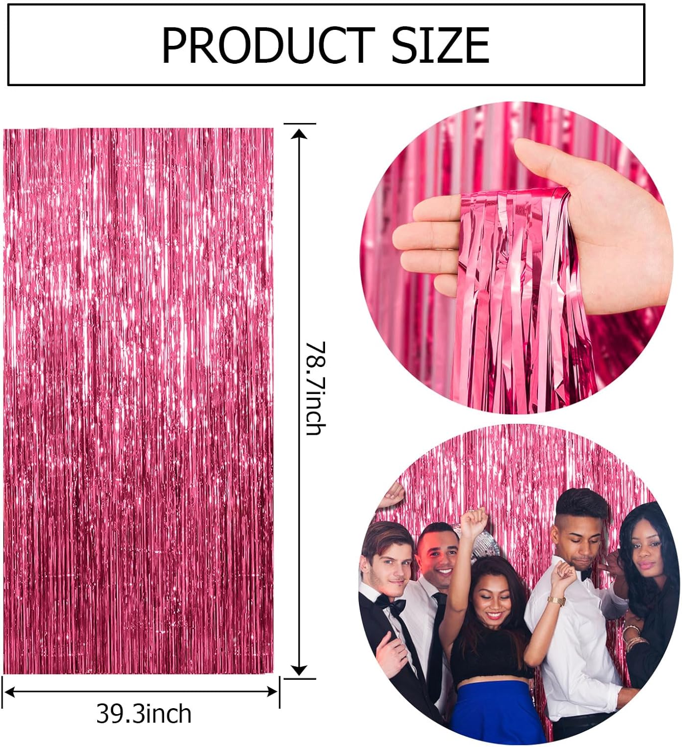 Skiennix Pink Tinsel Curtain Backdrop - 2 Pack Foil Fringe Party Decorations for Birthdays & Events