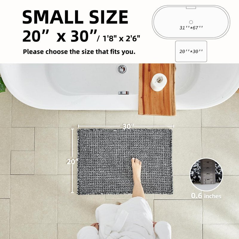 TYUU Black and White Bathroom Rugs, Waffle Bath Mat Non Slip Washable Super Absorbent Quick Dry Boho Farmhouse Bathroom Decor, 30"x20" Black and White