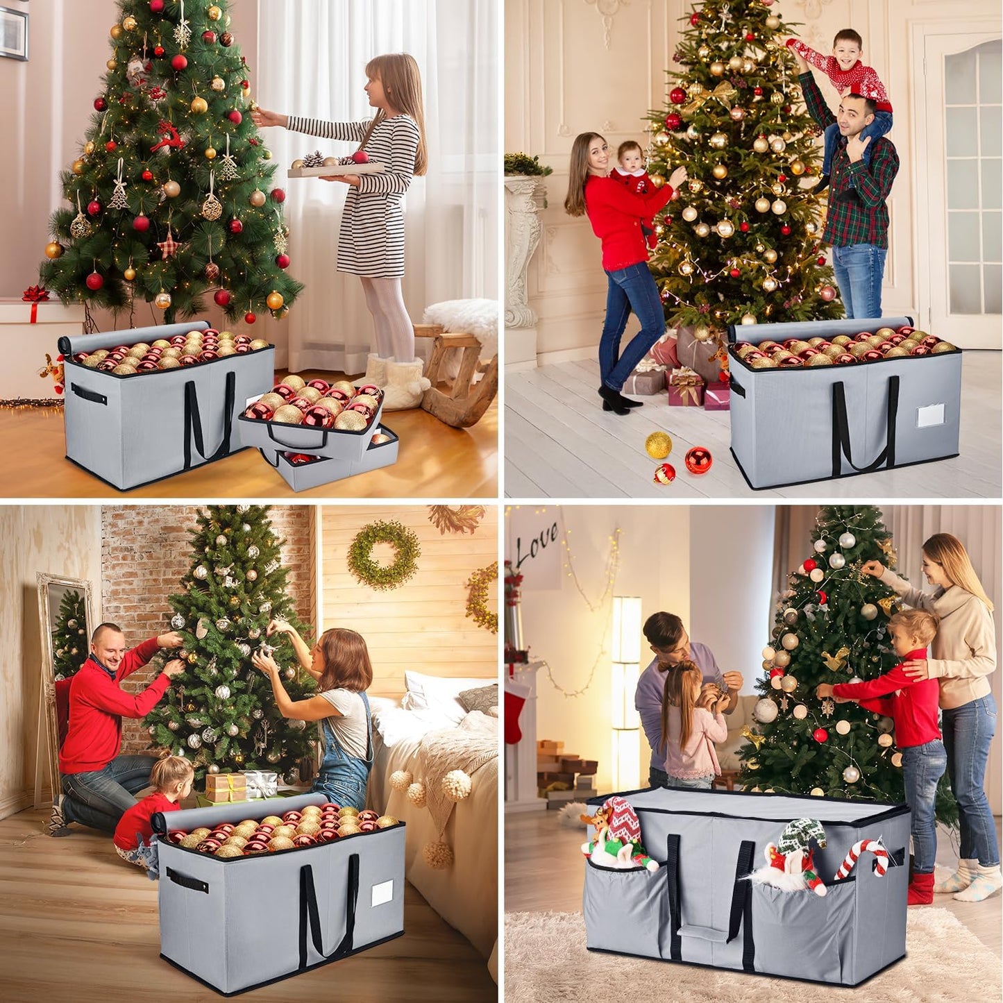 Skiennix Christmas Ornament Storage Box - Organize 128 Three-Inch Ornaments | Grey with 8 Removable Trays